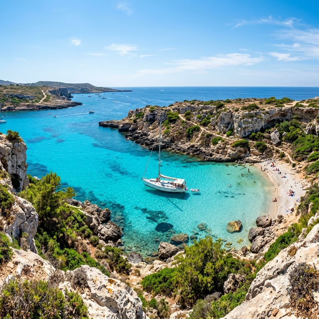 Crystal clear turquoise cove of Cala Rossa